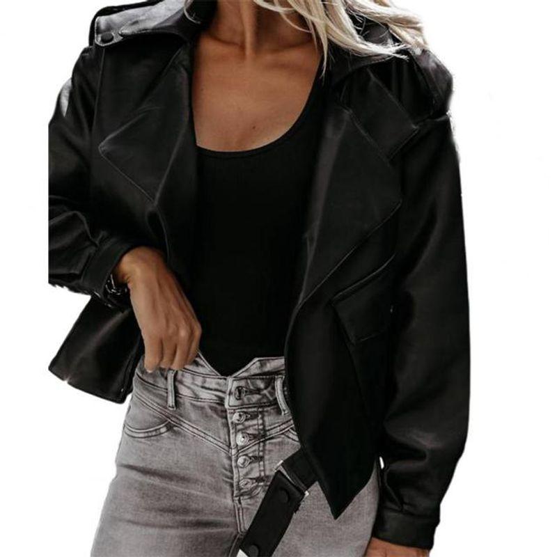 

Solid Color Lapel Short Style Small Coat Pure Color Lapel Short Small Coat Black 2XL