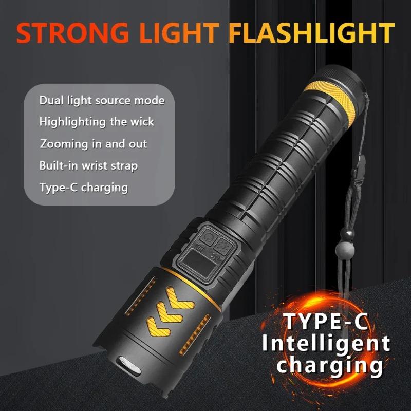 Dual Light Source Flashlight 7200mAh Rechargeable Battery Zoomable Focus Chip 8 Modes Digital Display Outdoor Camping Hikin