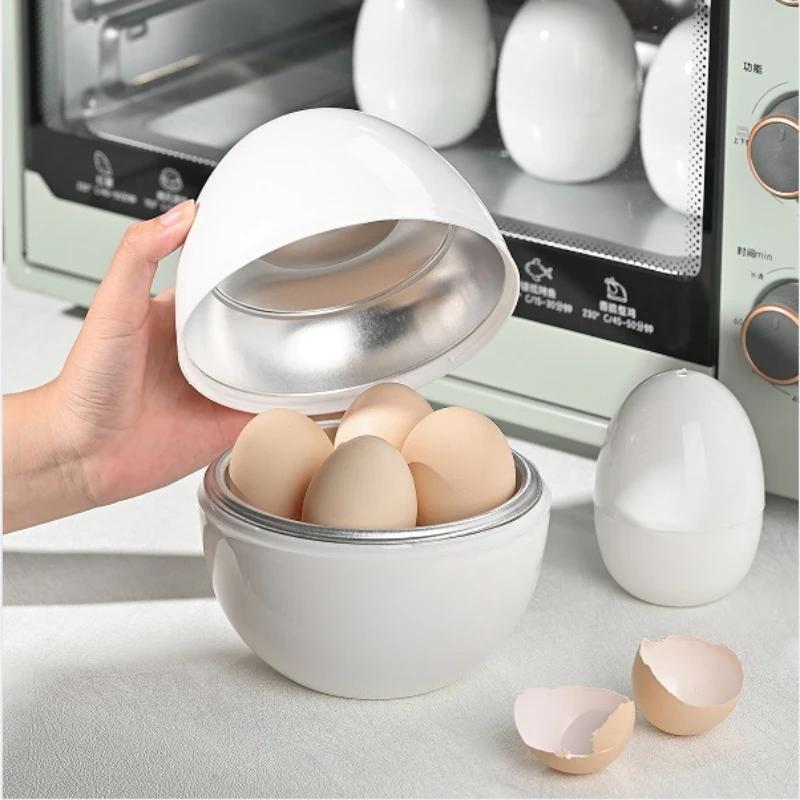 4 Egg Microwave Steamer Quick Cooker for Hard Soft Boiled Eggs Easy 5 Minutes Kitchen Tool Cooking Essential bianco