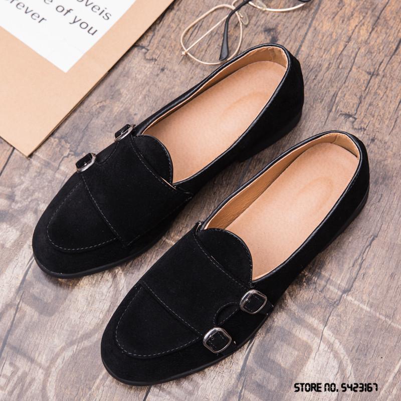 Fashion New Designer British Suede Monk Strap Leather Shoes Flat For Men Dress Formal Wedding Prom Oxford Zapatos Hombre