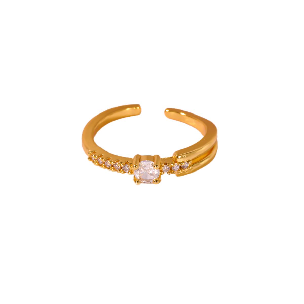 

Luxury Zircon Rings For Women Gold Color Stainless Steel Geometric Opening Wedding Christmas Jewelry Gift resizable