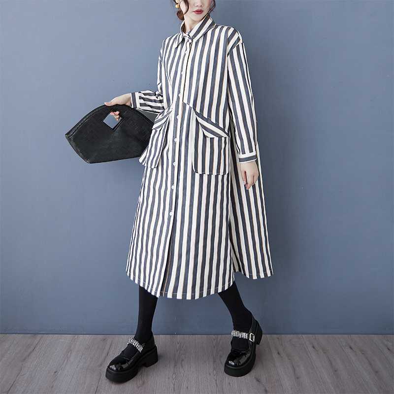 Kleines Taschenloses Freizeit-Hemd Rock, Modisches und Vielseitiges Gestreiftes Kleid