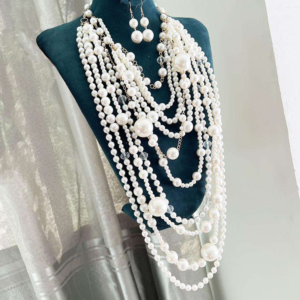 Elegantní Vintage Vícevrstvé Perlové Dlouhé Náhrdelníky pro Ženy Dámské Vynikající Svetr Kabát Límec Řetízky Šperky