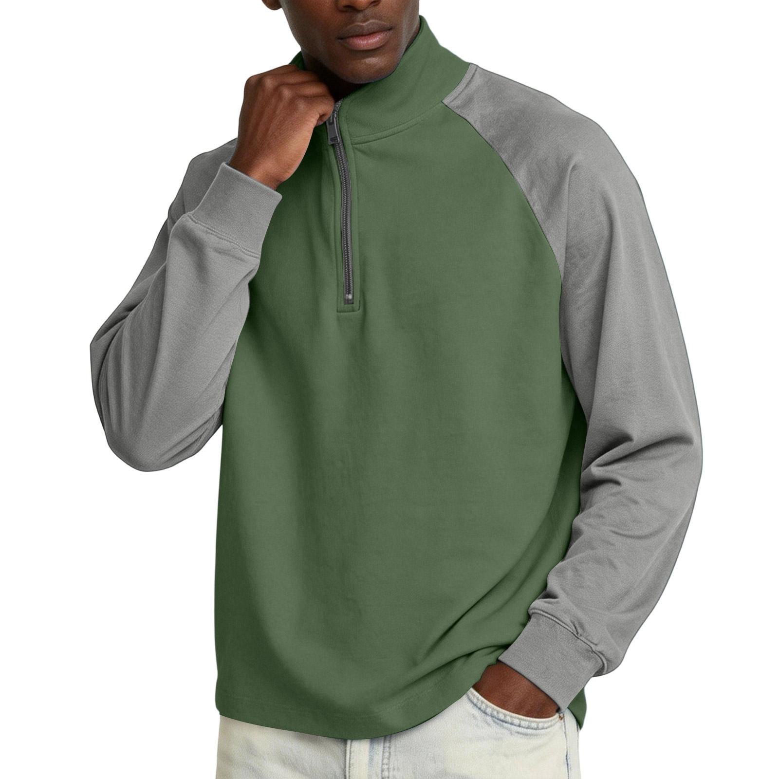 

Men s Quarter-length Zipper Multi-color Long-sleeved Button-down Casual Shirt L армия зеленый