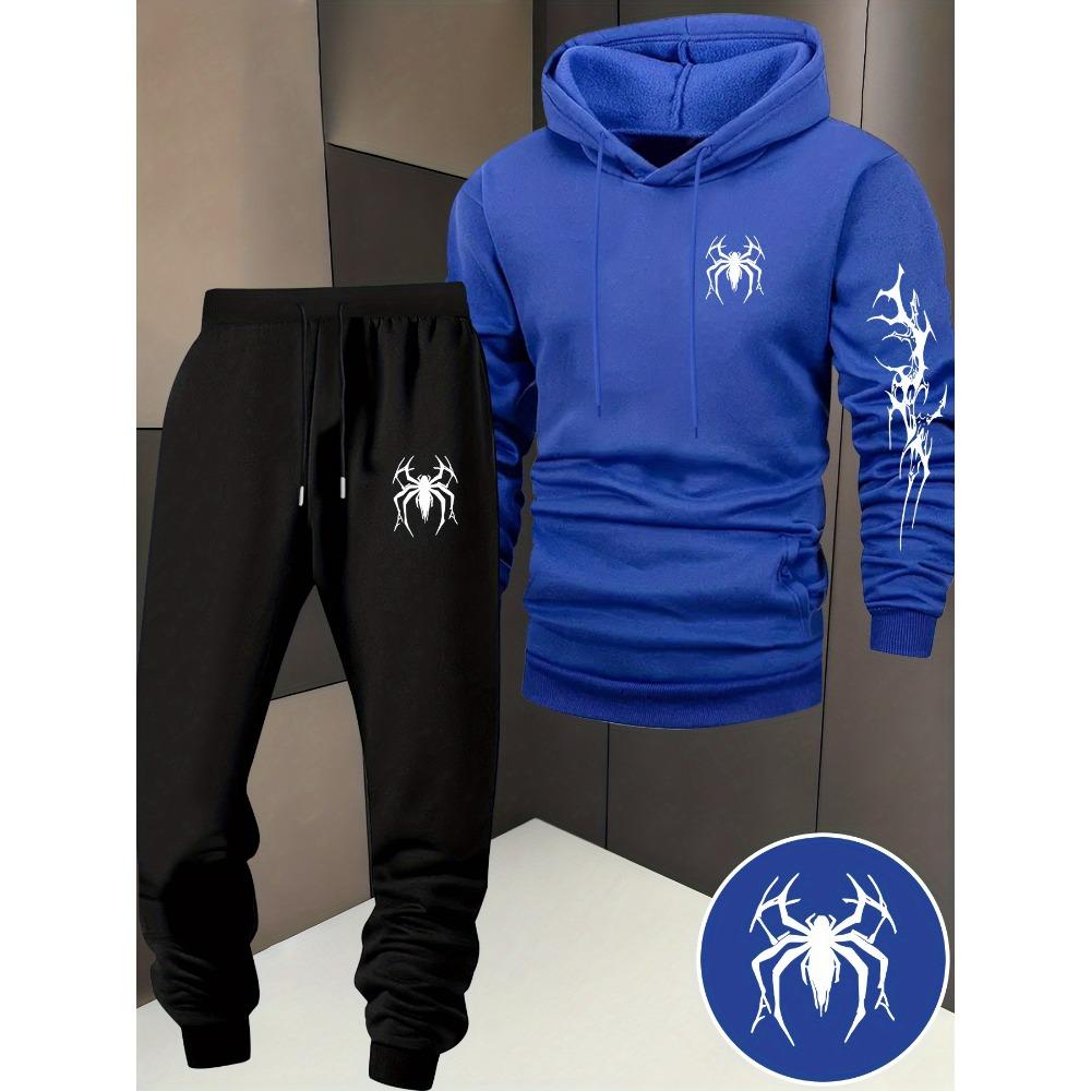 Spinnenmuster, Herren Kapuzenpullover mit langen Ärmeln Zweiteiliges Set, Lässiger Hoodie, Essentiell für Minimalistische Streetwear-Trends