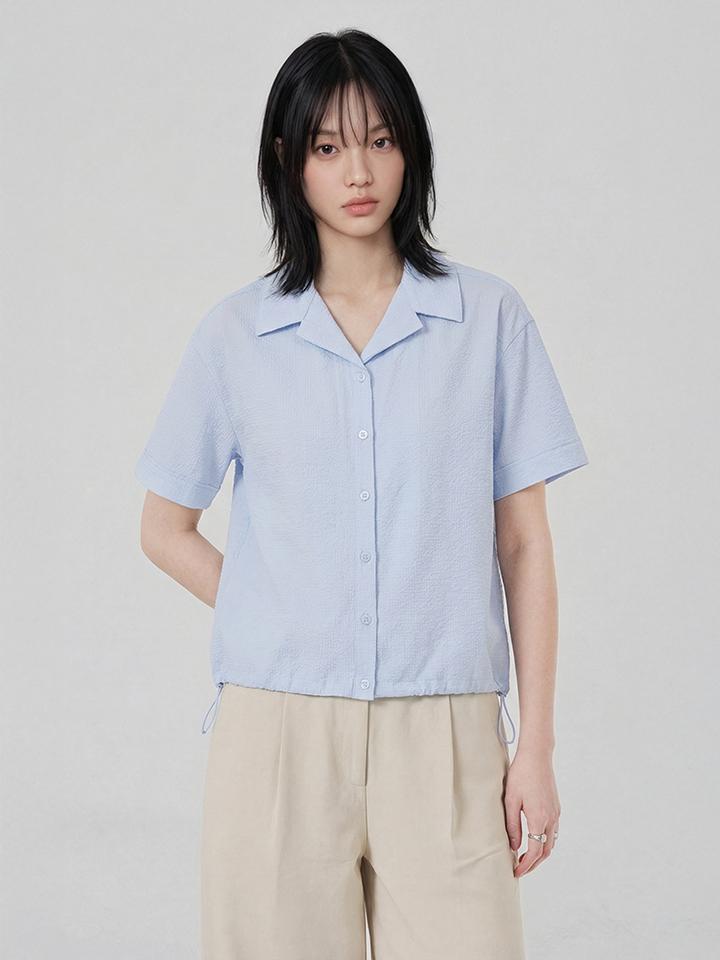 Polhaem Women'S Seersucker Open Collar Short Sleeve Shirt_Phg2Wc2182