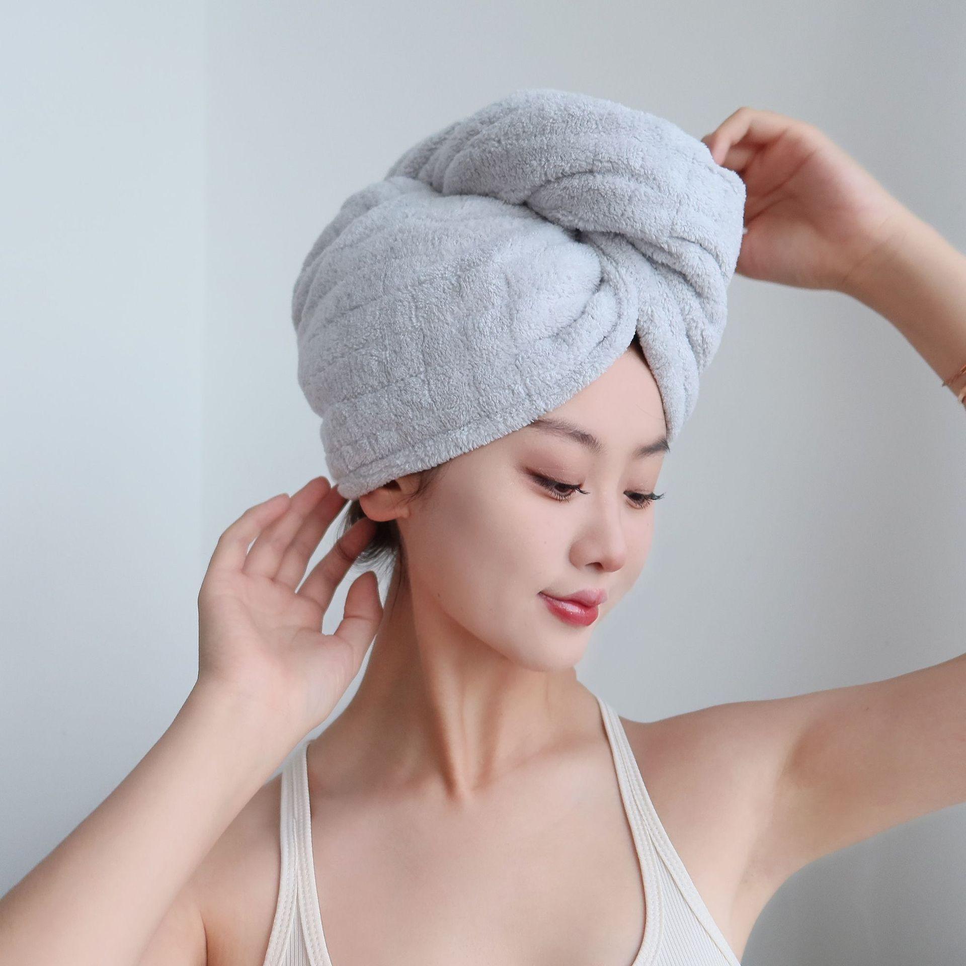 High-density coral fleece checkered shower cap absorbent dry hair cap quick-drying thickened double-layer headscarf Single layer with packaging