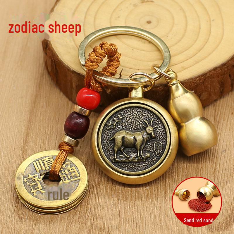 Schlüsselanhänger mit zwölf Sternzeichen, Schlangenwächter, rotierendem Ornament der fünf Kaiser und Buddha