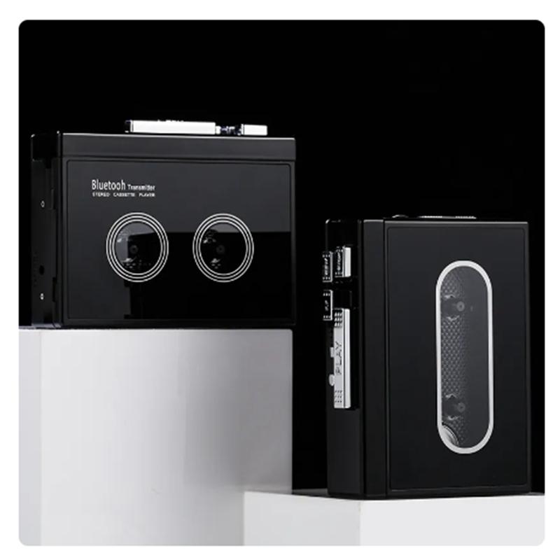 1 vnt. Juodas retro stereo kasetinis grotuvas Juodas Walkman kasetinis magnetofonas Muzika Audio Automatinis atsukimas su Bluetooth