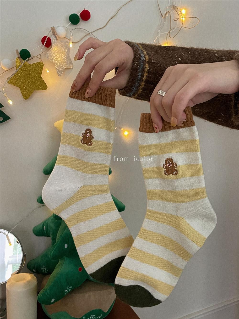 

Christmas Socks, Wool Socks, Snowman, Santa Claus, Cute Wind Tube Socks, Striped Socks One size fits all