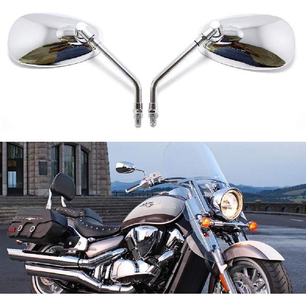 Motorcycle Chrome Rearview Side Mirrors Compatible with Kawasaki Suzuki Chopper Scooter 10MM