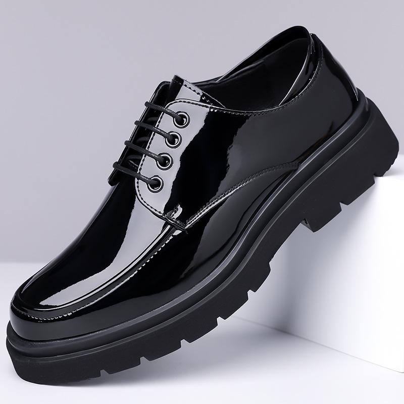 

2024 осень и зима новые мужские деловые повседневные кожаные туфли мужские туфли с круглым носком на шнуровке лакированные мужские туфли сценические туфли мужские 22719 37 чёрный
