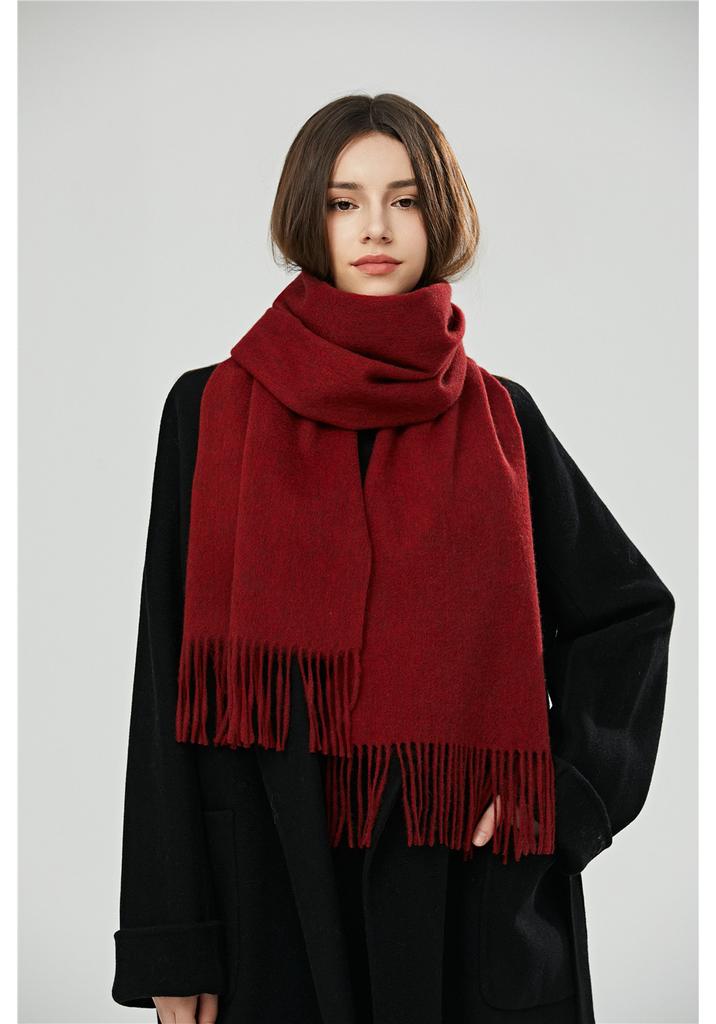 High-quality Yak Velvet Scarf Women's Solid Color Fringed Shawl Dual-purpose Winter Warm Monochrome Pure Versatile