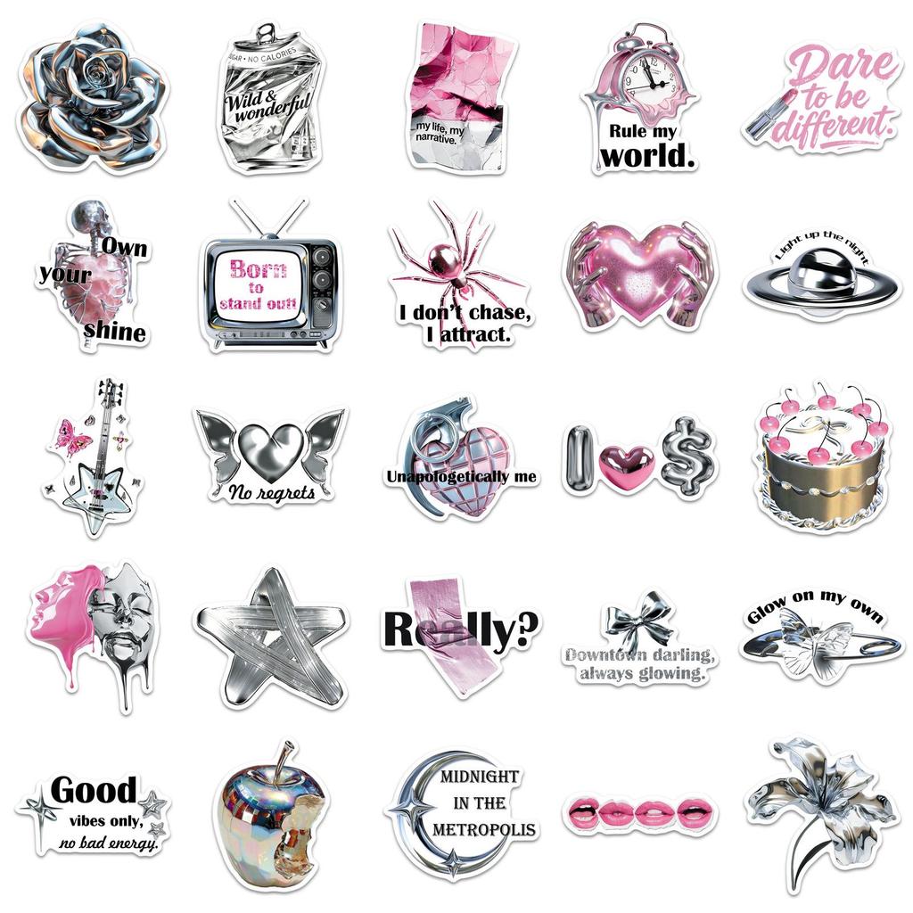 50 Silver Glitter Y2K Eco-friendly Waterproof Stickers for Notebooks, Desktops, Refrigerators - Realistic & Creative Design