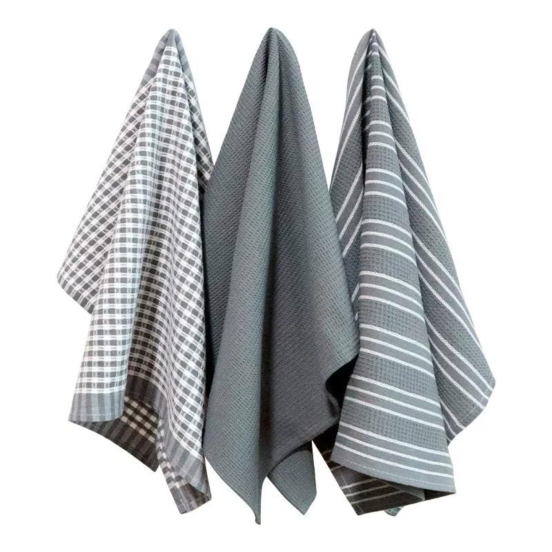 3 шт./компл. хлопковые вафельные кухонные полотенца для мытья посуды, ультрамягкие впитывающие быстросохнущие полотенца для посуды, бытовые полотенца для посуды