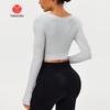Solid Color Long Sleeve Seamless Knit Yoga Top for Outdoor Sports & Fitness