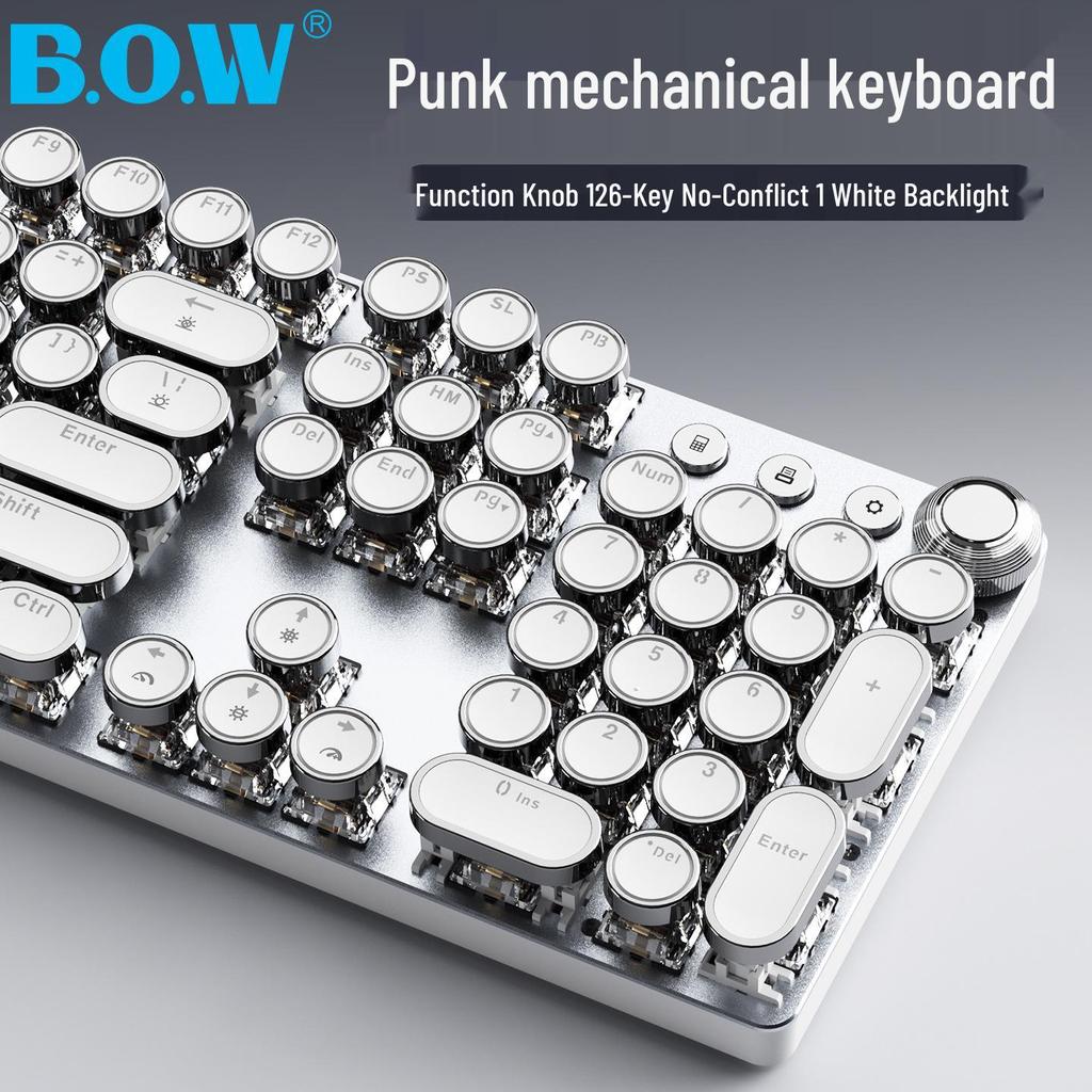 BOW Hangshi G9 Punk Retro Wired Mechanical Keyboard with Round Keycaps for Office and Desktop Computers
