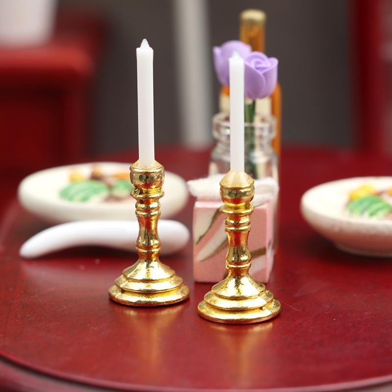 

1:12 Миниатюрные аксессуары для кукольного домика Золотой подсвечник пара
