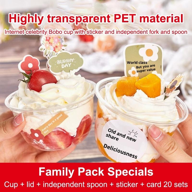 50Pcs Disposable Salad Cup 250/300/360/500ML Transparent Dessert Yogurt Cups Bowls Container With Lids For Ice Cream Cupcake