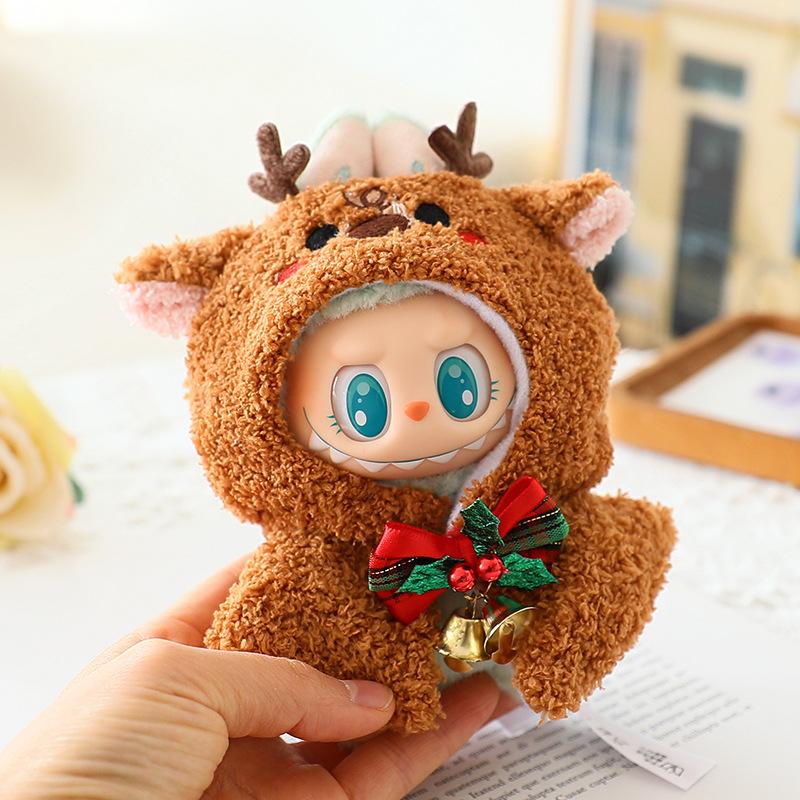 Poppenkleding Voor 15-17Cm Labubu Kleding Vrolijke Kerstmuts Sjaal Hert Sneeuwman Set Mini Pluche Pop Accessoire Nieuwjaarsjurk Cadeau