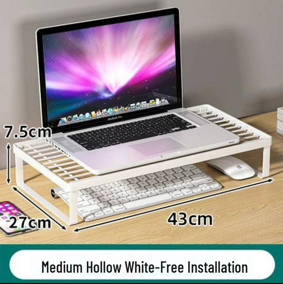Adjustable Desktop Monitor Riser & Laptop Cooling Stand with Storage & Keyboard Tray