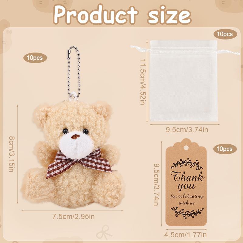 30pcs/10set Bear Gift with Organza Bag Thank You Card for Baby Shower Wedding Decoration Supplies Kids Birthday Party Guest Gift