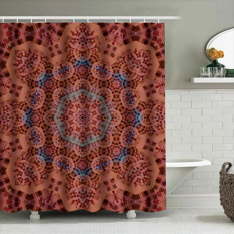 Red Floral Mandala Shower Curtain Bathroom Decor 90x180cm