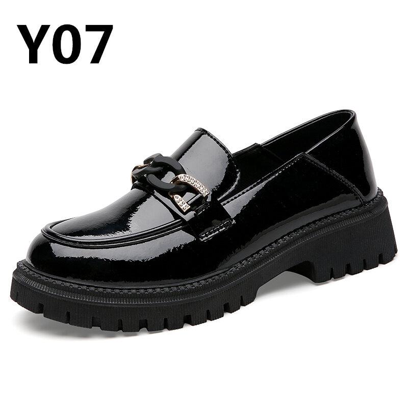 Dam Loafers Plattform Chunky Lady Summer Casual svarta läderskor