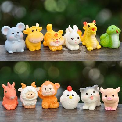 Mini čínský zvěrokruh zvířecí socha Barevná pryskyřice drak králík miniaturní figurka roztomilá ozdoba zvěrokruhu domácí dekorace