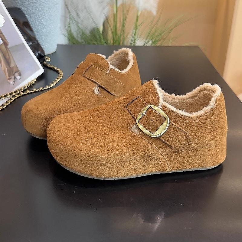 Leather inner height increase women's new winter velvet warm cotton shoes thick-soled versatile all-inclusive fluffy shoes