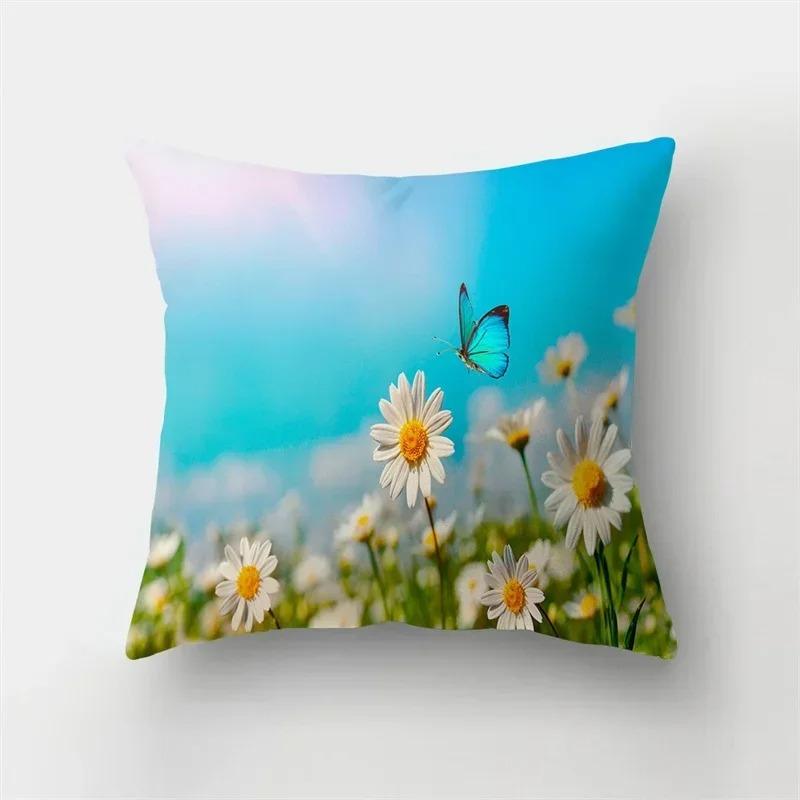 Charm Butterfly Pillowcase Sofa Car Lumbar Pillowcase Home Decoration Flower Landscape Cushion Cover