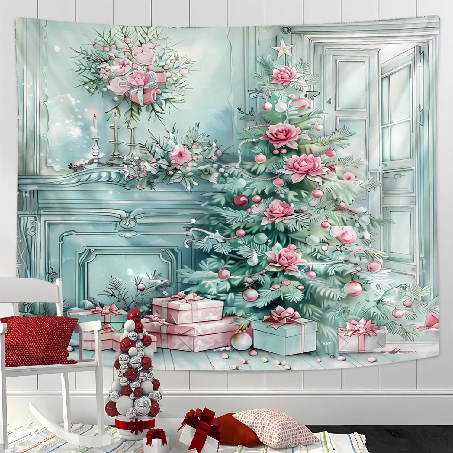 

Рождественская елка, снежный пейзаж, гобелен, настенное украшение для вечеринки, фестиваля, спальни, офиса, гостиной, домашний декор, украшение стены 90x75cm