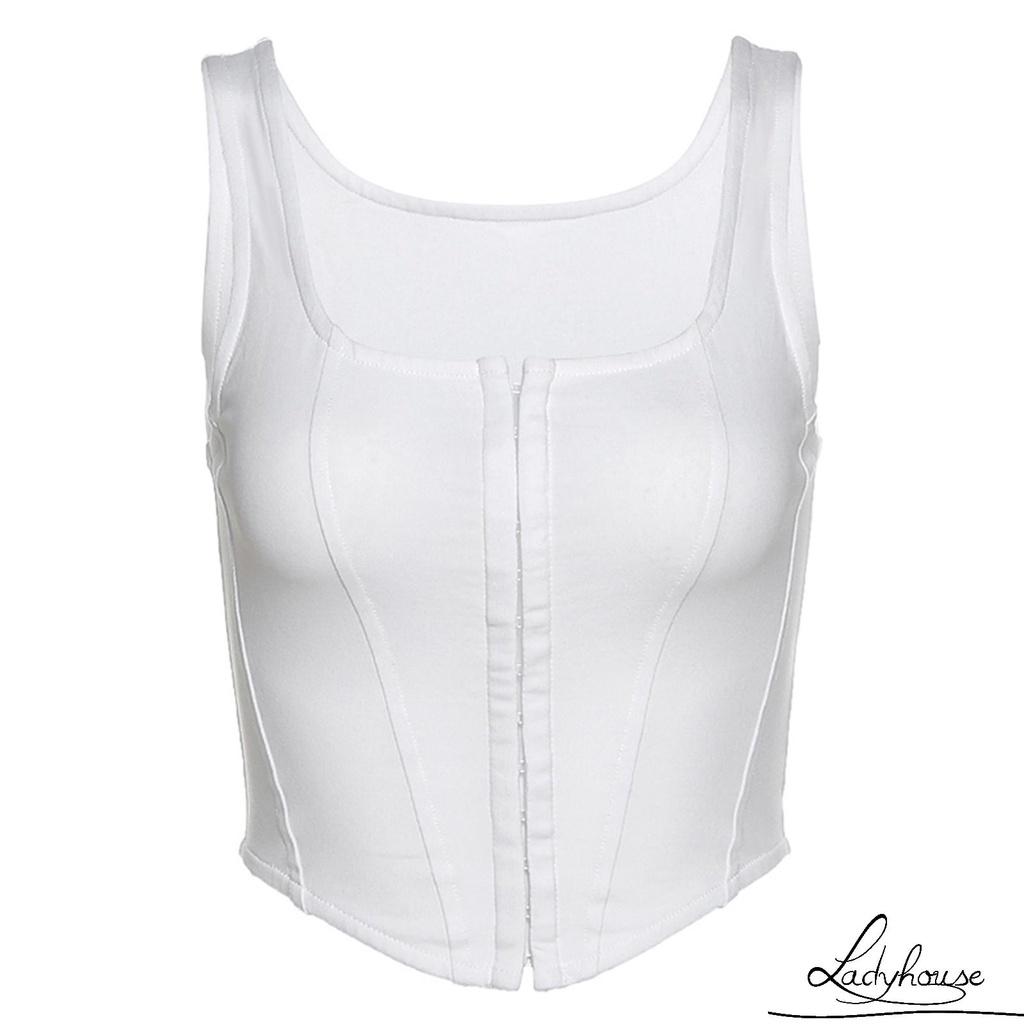 2023 New Women's Open Umbilical Tank Top Sleeveless Square Neck Irregular Single Breasted Tank Top