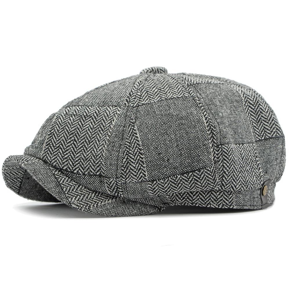 

HT4341 Beret Cap Spring Autumn Caps for Men Women Vintage Plaid Octagonal Cap Hat Female Retro Artist Painter Male Beret Hats 55-59 Elastic світло-сірого кольору