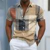 Men's short-sleeved shirt, summer thin style, men's collared shirt, retro plaid color-block print, casual loose vacation shirt.