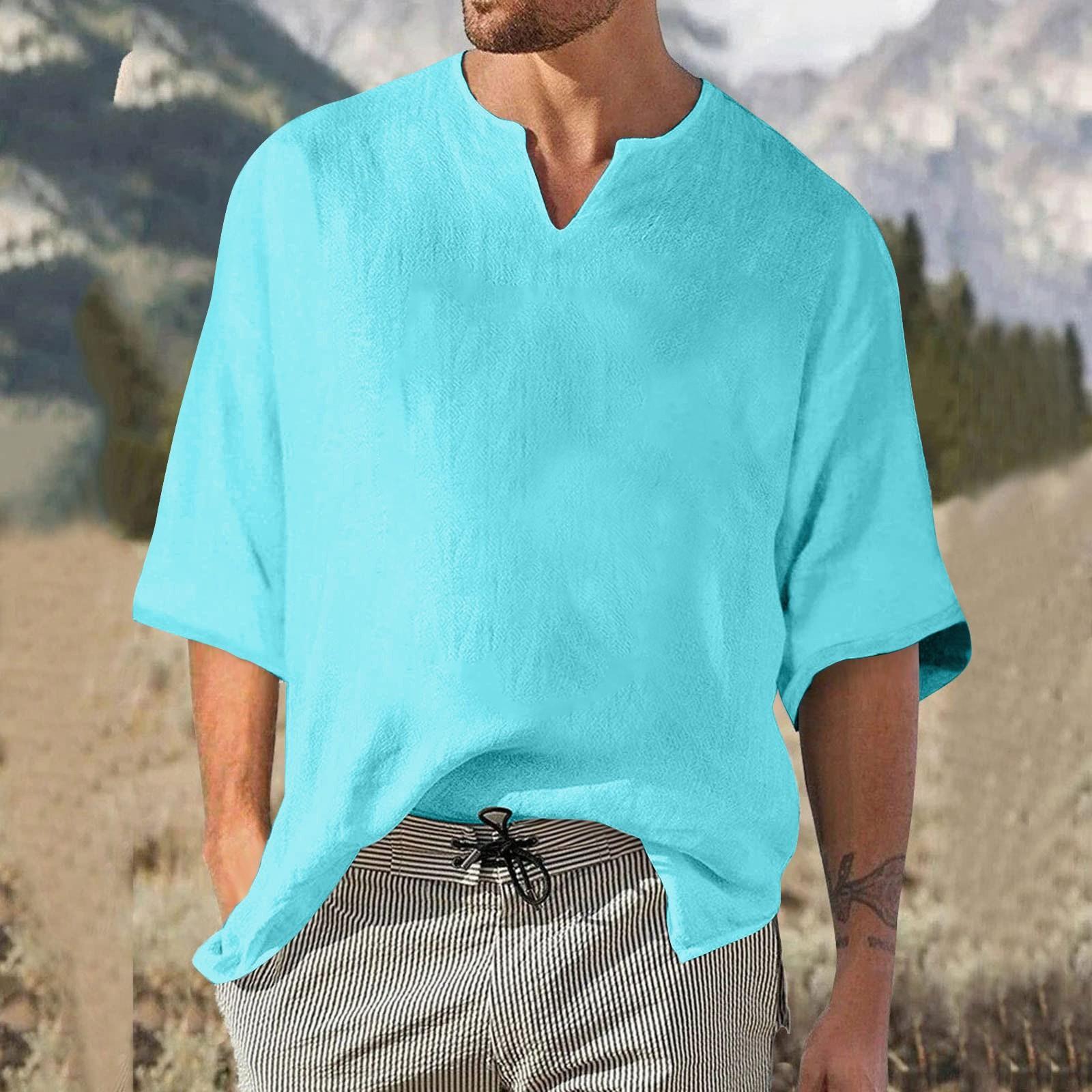 Мужской однотонный плиссированный топ с рукавом четверть — фото 16