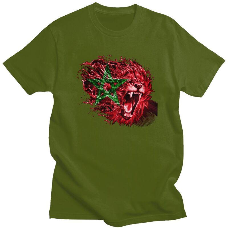 Custom Male Moroccan Flag Morocco Lion T Shirt Short Sleeves Cotton Tshirts Tshirt Casual Tees Clothing