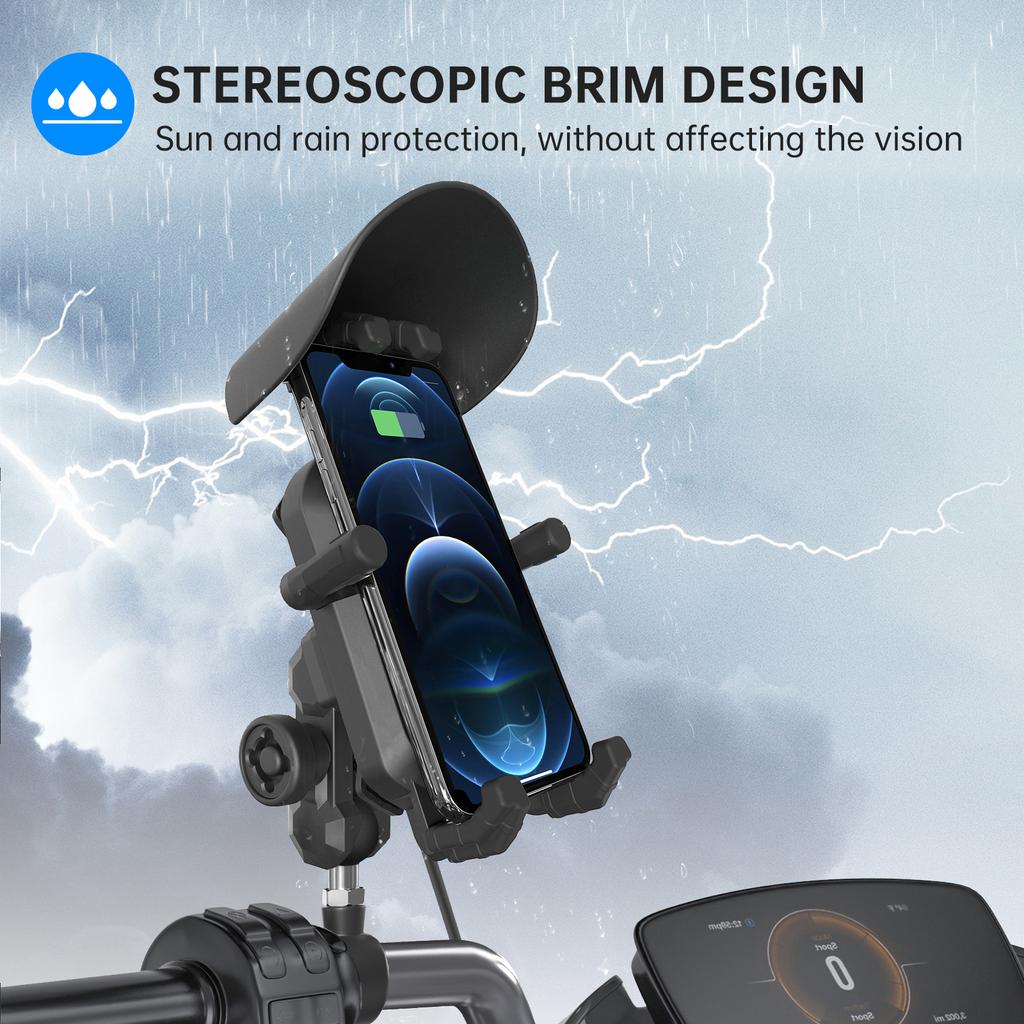Ball Head Model, Motorcycle Phone Holder, 15W Wireless Fast Charging Phone Holder, Rain Proof and Anti-shake Takeaway Navigation Holder