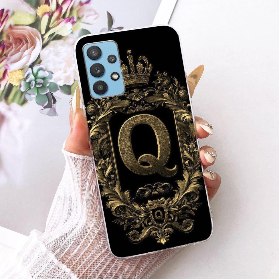 Clear For Samsung A32 5G SM-A326B Cover For Samsung Galaxy A32 5G Case Luxury Crown A-Z Letters 2D Flat Pattern Soft Phone Case