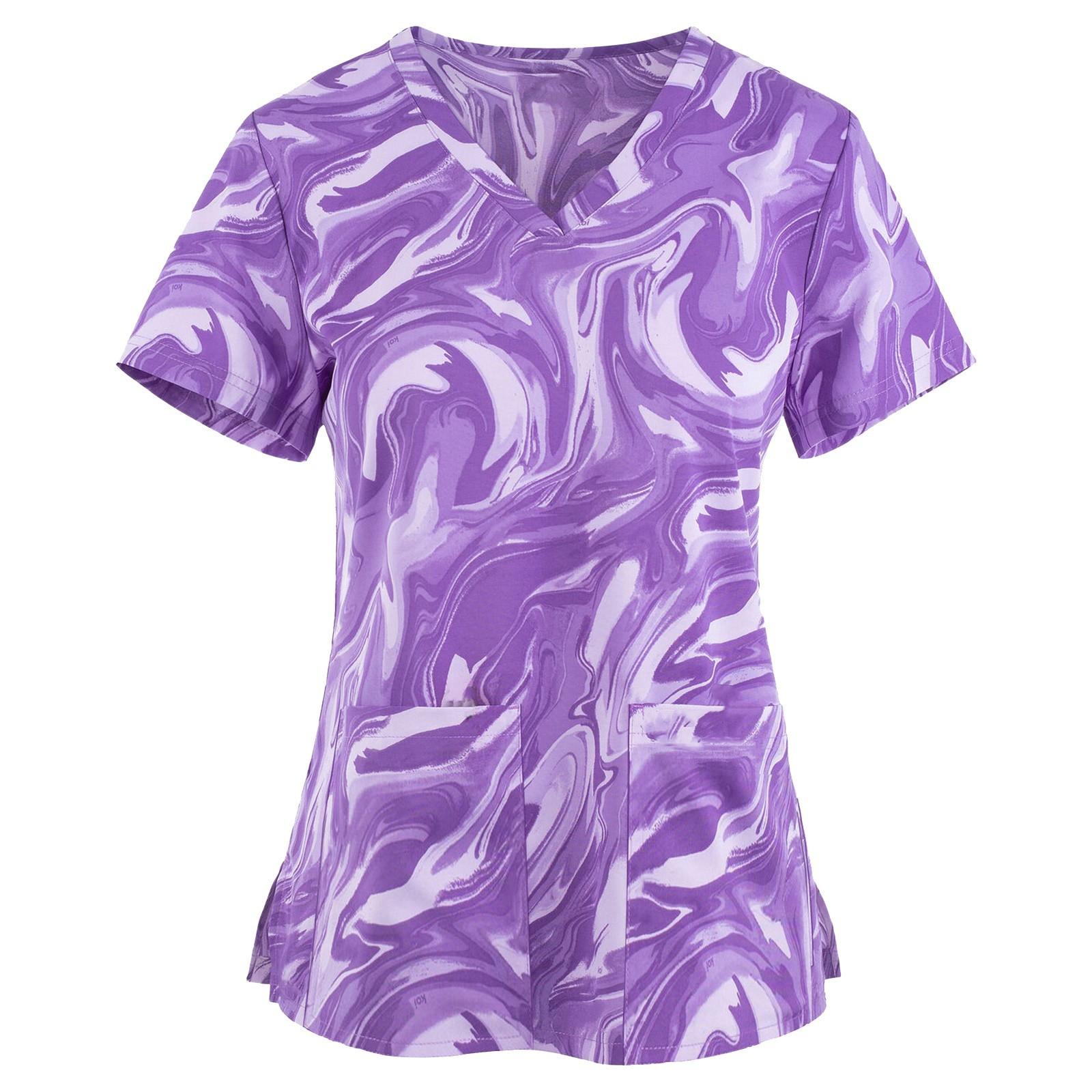 

Женская защитная одежда с коротким рукавом и V-образным вырезом из гофрированного принта, верхняя одежда для медсестер XXXL