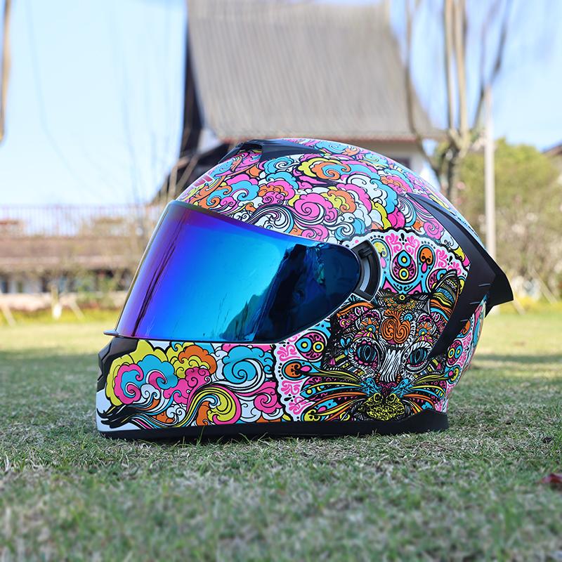LVS-702 Motorcycle Helmet, Men's and Women's Dual Lens Couple Street Bike Full Helmet, Personality Prone Racing Helmet