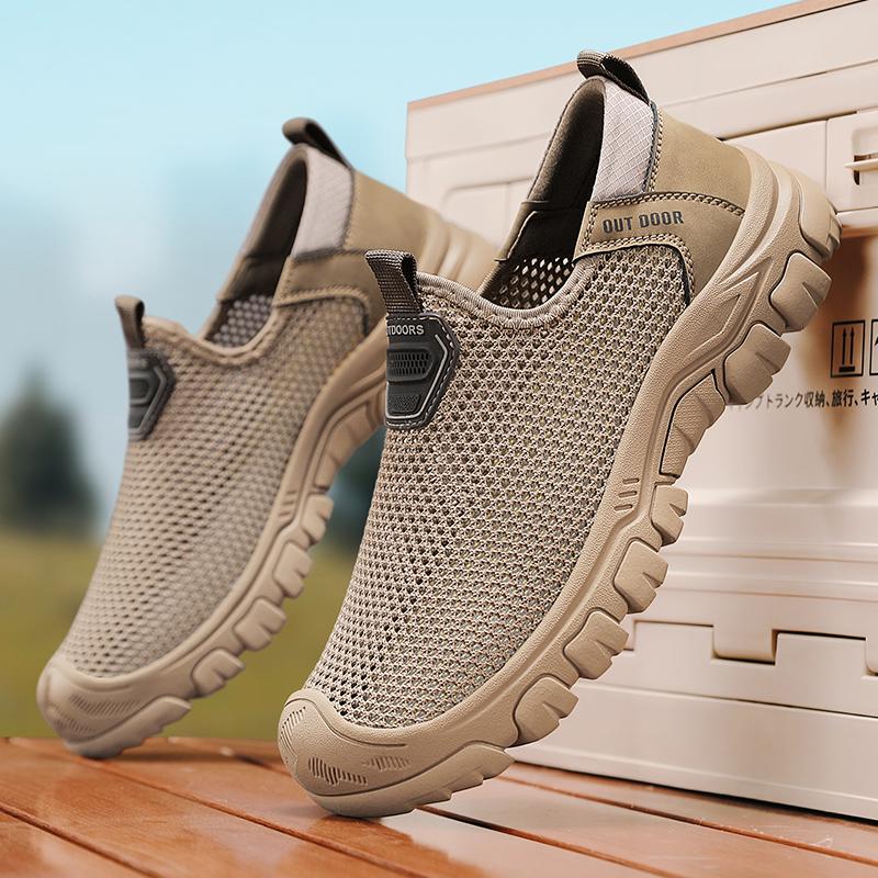 Fashion Outdoor Men Summer Mesh Shoes New Casual Sports Flats Lightweight Breathable Trainers Comfortable Anti-slip Slip-on Casual Shoes