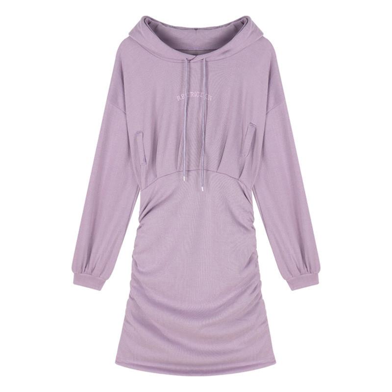 Korean Casual Hoodie Dress With Wrinkled Pencil Skirt Style For Autumn Women