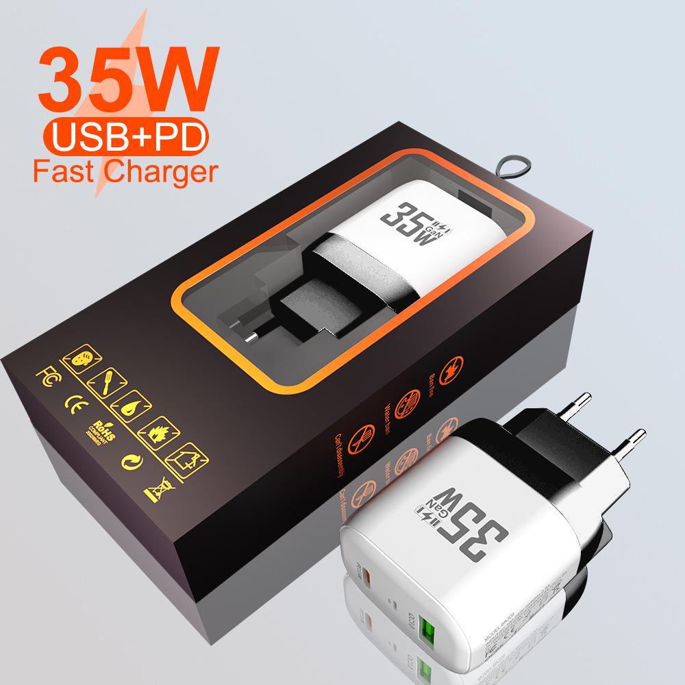 35W GaN Fast Charger with QC 3.0 & PD, Compatible with European & American Standards (9V/12V)