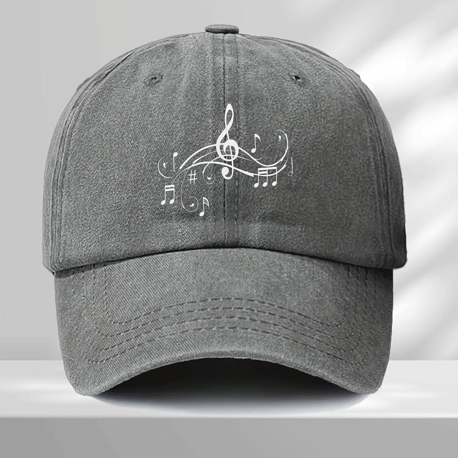 Vintage Music Note Trucker Cap  Adjustable Snapback Baseball Hat for Men  Women Black with White Musical Design