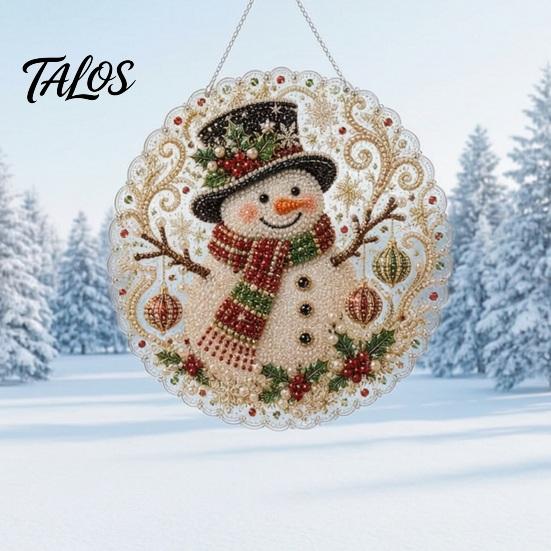 Outdoor Christmas Tree Decor Faux Pearl Art Kit, DIY Rhinestone Gem Painting Craft, Santa Festive Home Items Stocking Elk Pattern Hanging Suncatcher