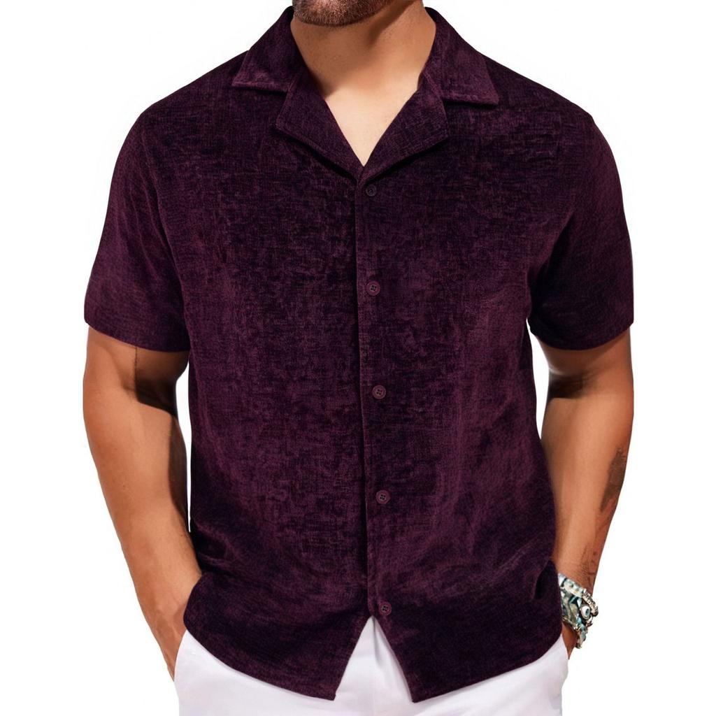 Men's Summer Loose Trend Short Sleeve Shirt Cuban Collar Short Sleeve Shirt