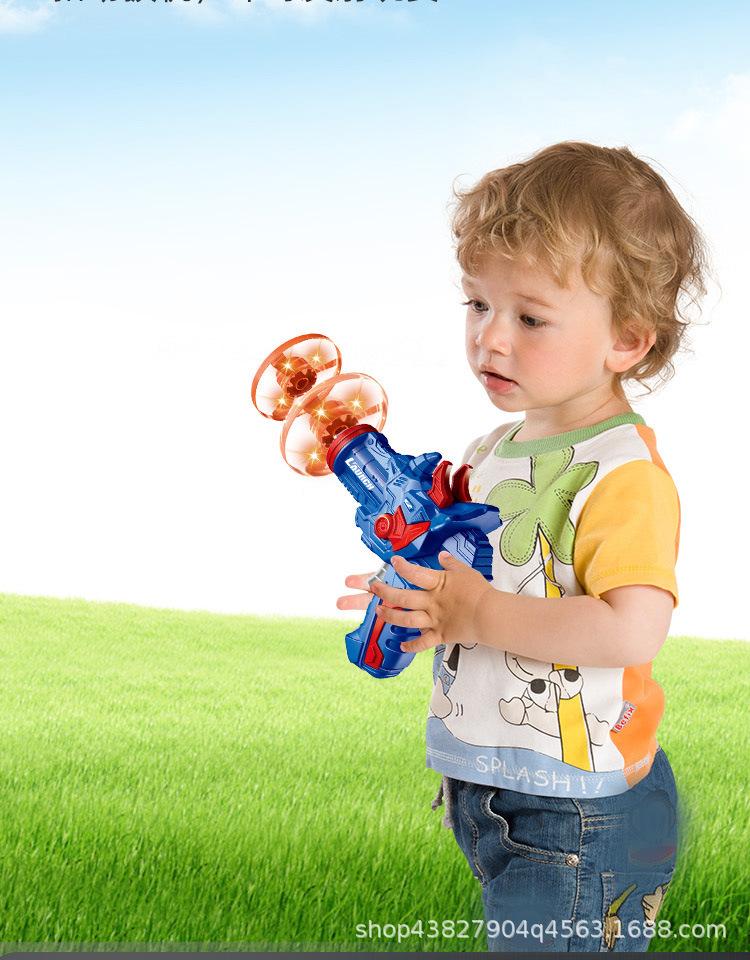 Children's Dinosaur Bamboo Dragonfly Gyro Battle Flying Saucer Gun Ejection Battle Rotating Luminous Frisbee Gyro Toy