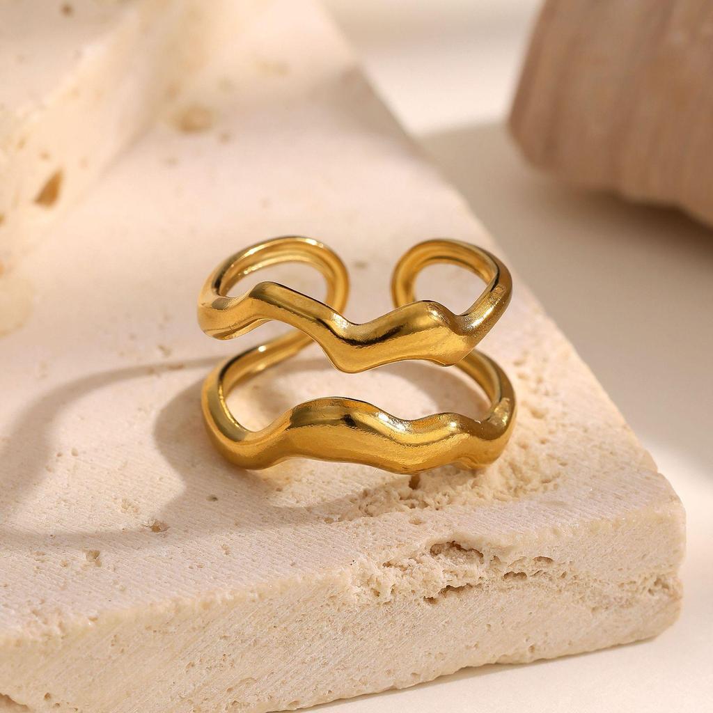 18K Gold Plated Titanium Steel Open Ring: European Fashion, Trendy & Stylish Design for Women.