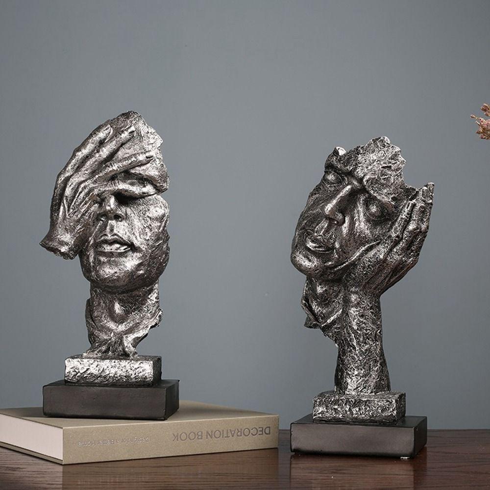 Abstract Statue Resin Desktop Ornaments Sculpture Miniature Figurines Face Character Nordic Art Crafts Office Home